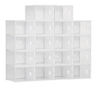 HOMCOM 18 Cajas de Zapatos de Plástico Apilable hasta Talla 45 Transparente | Organizadores de Almacenamiento, Caja Zapatero, Puertas Magnéticas, para Aromas, para Entrada Pasillo