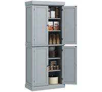 HOMCOM 184cm Armario despensa de Cocina Alto 4 Puertas Gris Moderno | Alacena de cocina independiente estilo rústico, 2 estantes ajustables, para comedor