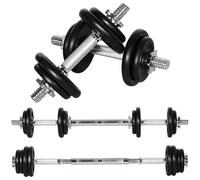 HOMCOM 2 en 1 juego de mancuernas ajustable 20 KG mancuerna y barra con tubo de conexión mancuerna profesional entrenamiento de fuerza y levantamiento de pesas para fitness en casa acero inoxidable