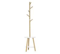 Homcom 2 en 1 perchero de pie de bambú perchero árbol de pasillo con 2 estantes 5 ganchos para ropas bolsas y marco de aluminio para entrada dormitorio 39,5x39,5x171 cm natural