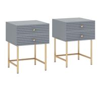 HOMCOM 2 mesitas de Noche con 2 cajones Patas Acero Dorado Moderno Gris | Mesita de noche, Mesa auxiliar, Panel rayado, para dormitorio, salón