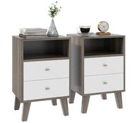 HOMCOM 2 mesitas Noche, 2 cajones, 40x34x64 cm, Gris | Mesa de noche, compartimento abierto, mesa auxiliar sofá, para dormitorio