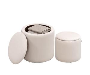HOMCOM 2 otomanas Redondas almacén, Taburete vanidad, Blanco Crema