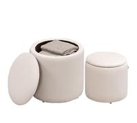 HOMCOM 2 otomanas Redondas almacén, Taburete vanidad, Blanco Crema | para maquillaje, reposapiés con tapa extraíble, salón y dormitorio