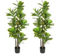 HOMCOM 2-Pack Árboles Ficus lyrata Artificiales de Interior 150cm Verde | Planta falsa Ficus lyrata, maceta cemento, 120 hojas reales, árbol falso, casa oficina sala dormitorio