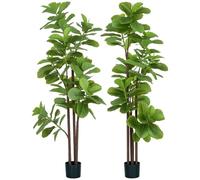 HOMCOM 2-Pack Árboles Ficus lyrata Artificiales de Interior 180cm Verde | Planta falsa Ficus lyrata, maceta cemento, 120 hojas reales, árbol falso, casa oficina sala dormitorio