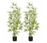 HOMCOM 2 Plantas Artificiales con Maceta Plantas Sintéticas de Bambú con 498 Hojas para Decoración en Salón Oficina Casa Ø15x120 cm Verde