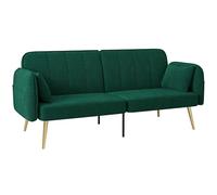 HOMCOM 2 plazas sofá Cama sofá Clic-clac en Tela de Terciopelo con Respaldo Ajustable y Cojines para Sala de Estar, habitación de Invitados, Verde Oscuro