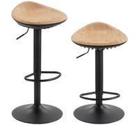 HOMCOM 2 taburetes Bar Ajustables, Asientos PU, reposapiés Roble | Efecto madera, taburetes de isla de cocina, marco de acero, taburetes de bar modernos, zona de comedor