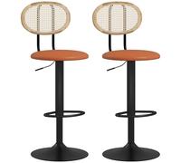 HOMCOM 2 taburetes de Bar, Altura Ajustable, Respaldo de ratán, marrón