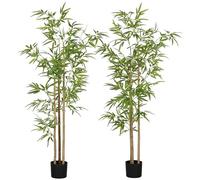 HOMCOM 2uds Bambú Artificial con Maceta, Plantas Falsas hogar | Decoración para oficina, sala de estar