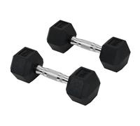 HOMCOM 2x4/5/6/8/10/12,5/15/17,5 kg Juego de Mancuernas Hexagonales | Hierro Fundido, Recubiertas de Goma, Juego de Pesas con Barras de Conexión, Entrenamiento en Casa, Gimnasio