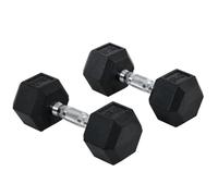 HOMCOM 2x4/5/6/8/10/12,5/15/17,5 kg Juego de Mancuernas Hexagonales | Hierro Fundido, Recubiertas de Goma, Juego de Pesas con Barras de Conexión, Entrenamiento en Casa, Gimnasio