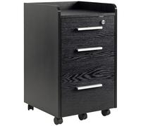 HOMCOM 3 Cajones Archivador con cerradura para Letter, Tamaño A4 Negro | Cajones rodantes debajo del escritorio, Borde superior, Carpetas colgantes, Oficina en casa