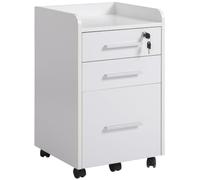 HOMCOM 3 Cajones Archivador Vertical Cerradura 15.4"x15.7"x25.7" Blanco | Borde superior, Soporte para impresora rodante, Rieles colgantes A4/Carta/Legal, Archivador hogar