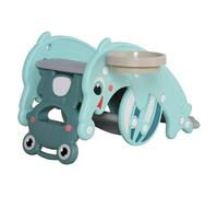 HOMCOM 3 en 1 Caballo Balancín para Niños con Tobogán Aro de Baloncesto Set de Juegos Multifuncional con Superficies Suaves 18-36 Meses con Forma de Rana Delfín 72x34x47 cm Verde