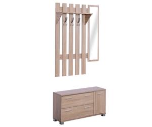 HOMCOM 3 EN 1 Conjunto de Muebles de Entrada Recibidor Pasillo Set de 3 Piezas Perchero Espejo Zapatero 2 Cajones Color Roble Aosom