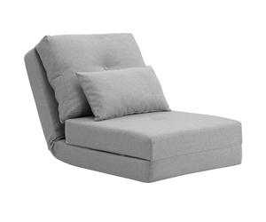 HOMCOM 3 en 1 Convertible Futón Cama Plegable con 2 Cojines Desmontables, 5 Posiciones Reclinable, Cama Individual Otomana, Cama Otomana Ahorro de Espacio Colchón de Lino, Gris Claro