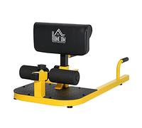 HOMCOM 3-en-1 Máquina Equipo de Sentadilla para Ejercicios Abdominales Tablero Supino Multifuncional Ayuda en Cuclillas Equipo Amarillo