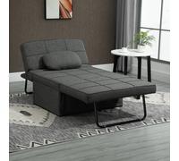 HOMCOM Sofá Cama Convertible Plegable 4 en 1, Sillón Cama Plegable, Tapizado en Lino, con Respaldo Ajustable, Reposapiés, Almohada, para Espacios Pequeños, Apartamentos, Gris