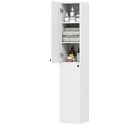 HOMCOM 300 x 1610 mm Armario Alto montado en la Pared con bisagras de Cierre amortiguado, Armario de baño Delgado con 2 Puertas, Armario Estrecho Moderno, Blanco