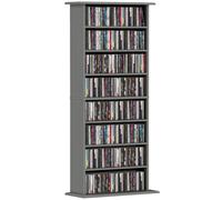 HOMCOM 360 CD/185 DVD Estantería 6 estantes ajustables, Gris | 185 Estante para medios Blu-ray, 8 compartimentos, Torre CD, para sala de estar, dormitorio, oficina