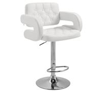 HOMCOM 360° Taburete de Barra Giratorio Altura Ajustable PU Metal Blanco | Respaldo acolchado, reposapiés, apoyabrazos, taburete de barra, silla de cocina alta, metal, mostrador, cómodo