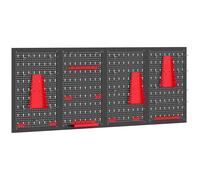 HOMCOM 4 Paneles de Herramientas de Pared 38 Piezas cada panel 60x40 cm con Ganchos y Estantes Negro y Rojo