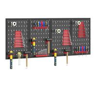 HOMCOM 4 Paneles de Herramientas de Pared, 38 Piezas, cada panel 60x40 cm, Organizador de Herramientas de Pared con Ganchos y Estantes, para Garajes y Bricolaje, Negro y Rojo