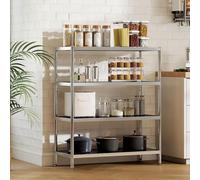 HOMCOM 4-Tier Bakers Rack con Almacenamiento, Soporte de Microondas de Acero Inoxidable con Estantes Ajustables para Espacios Pequeños, Unidad de Almacenamiento de Cocina para Especias, Ollas y