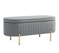 HOMCOM 43" Banco otomano Terciopelo Patas Metal Gris | Banco para final de cama, baúl de almacenamiento, reposapiés, asiento acolchado, salón, dormitorio, entrada