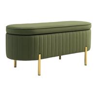 HOMCOM 43" Banco otomano Terciopelo Patas Metal Verde Oscuro | Banco para final de cama, baúl de almacenamiento, reposapiés, asiento acolchado, salón, dormitorio, entrada