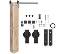 HOMCOM 4FT/122CM Herrajes para Puerta Corredera Plegable con Riel Negro | Kit de Puerta Corrediza, para Granero