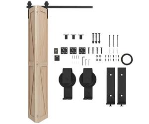 HOMCOM 4FT/122CM Herrajes para Puerta Corredera Plegable Kit de Puerta Corrediza para 2 Puertas con Riel para Granero Negro