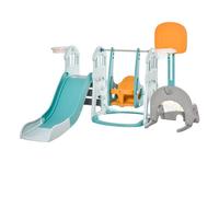 5 en 1 Tobogán y Columpio para Niños +18 Meses con 2 Canastas Portería Fútbol con Asiento Ajustable Multicolor 210x186x133cm HOMCOM Aosom España