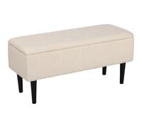 HOMCOM 57L Otomana con Almacenamiento Banco 95x38x45 cm Blanco Crema | Banco de cama, patas de madera, reposapiés de tela, salón, dormitorio