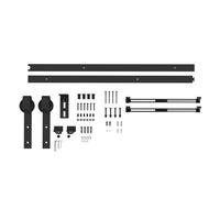 HOMCOM 6,6FT/200cm Herrajes para Puerta Corredera Kit para Puerta Corredera con Amortiguador sin Perforación Kit de Accesorios para Puerta Corrediza con 2 Rieles para Granero Negro