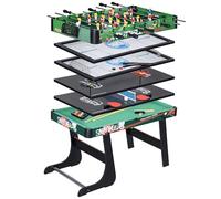 HOMCOM 6 en 1 Mesa Multijuegos Plegable para Niños de 7+ Años Mesa de Juegos Billar Futbolín Ping Pong Aro de Lanzamiento Hockey sobre Hielo Aire Hockey 118x104x71 cm Multicolor