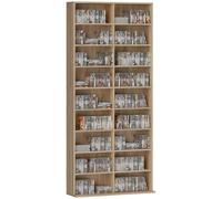 HOMCOM 640 CD/360 DVD Storage Unit, Blu-ray Media Storage Shelf with 18 Compartiments and 14 Adjustable Shelves, CD Tower for Living Room, Bedroom, Office, Nature Wood Finish