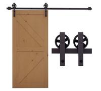 HOMCOM 6FT/183cm Herraje para Puerta Corredera Guía de Suelo Café Oscuro | Kit de Puerta Corrediza de Madera, Riel de Acero al Carbono