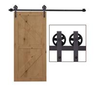 HOMCOM 6FT/183cm Herraje para Puerta Corredera Kit de Puerta Corrediza de Madera con Guía de Suelo Riel de Acero al Carbono Café Oscuro