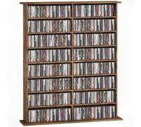 HOMCOM 720 CD/396 DVD Estantería 12 estantes ajustables, Marrón Rústico | 396 Estante para medios Blu-ray, 16 compartimentos, Torre CD, para sala de estar, dormitorio, oficina