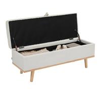 HOMCOM 80L otomana tapizada de Almacenamiento con tapicería de Tela, Banco de Almacenamiento reposapiés con Patas de Madera, para Sala de Estar, Dormitorio y Entrada, 118x42x45 cm, Crema