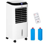 HOMCOM Climatizador Evaporativo Bajo Consumo Enfriador de Aire Portátil 10L Humidificador Ventilador 60W Iones Negativos Pantalla LED Control Remoto Temporizador 3 Velocidades 38,2x31,6x76 cm Blanco