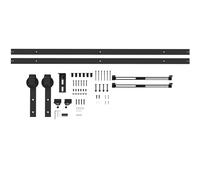 HOMCOM 8FT/244cm Herrajes para Puerta Corredera Kit para Puerta Corredera con Amortiguador sin Perforación Kit de Accesorios para Puerta Corrediza con 2 Rieles para Granero Negro