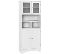 HOMCOM Alacena Alta con Armarios y Estantes Abiertos Puertas de Cristal Estantes Ajustables y Sistema Antivuelco 60x30x145,5 cm