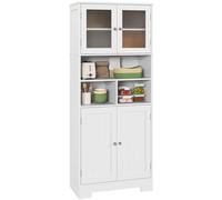HOMCOM Alacena de Cocina con 2 Puertas de Vidrio 60x30x145,5 cm Blanco