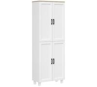 HOMCOM Alacena de 4 Puertas con Estantes Ajustables 60x30x171 cm Blanco | Aparador de Salón Estrecho, Estante Ajustable, para Cocina, Entrada, Dormitorio