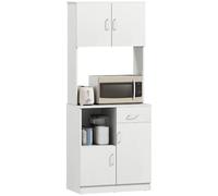 HOMCOM Alacena de Cocina Mueble Auxiliar Buffet para Microondas 3 Armarios Puertas Balda Ajustable Cajón y Estante 71x41x178 cm Blanco Aosom España