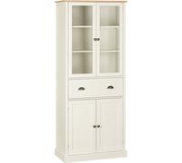 HOMCOM Alacena de Cocina Despensa Armario de Cocina con 2 Puertas de Vidrio 1 Cajón y Baldas Ajustables Aparador para Comedor Salón 76x40x182,5 cm Crema